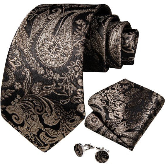 Choco And Cream Floral Tie Set - Masculine Clothes
