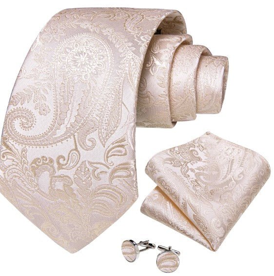 Creamy White Paisley Tie Set - Masculine Clothes
