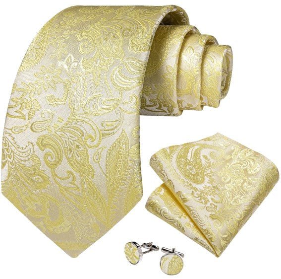 Pastel Yellow Floral Tie Set - Masculine Clothes