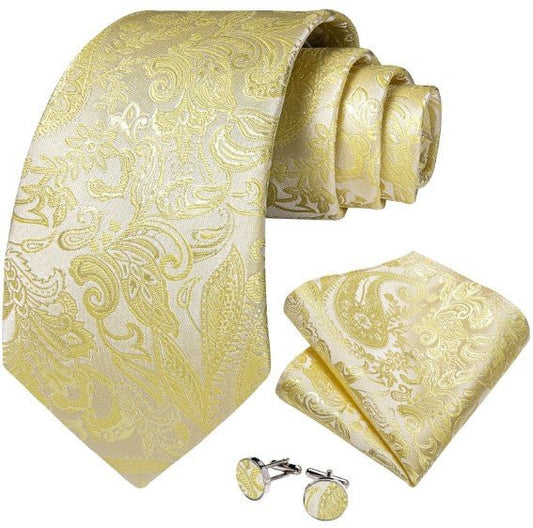 Pastel Yellow Floral Tie Set - Masculine Clothes