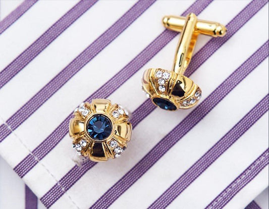 Blue Stone Cufflinks In Gold - Masculine Clothes
