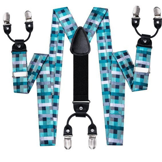 Aqua Blue Squares Suspender Set - Masculine Clothes