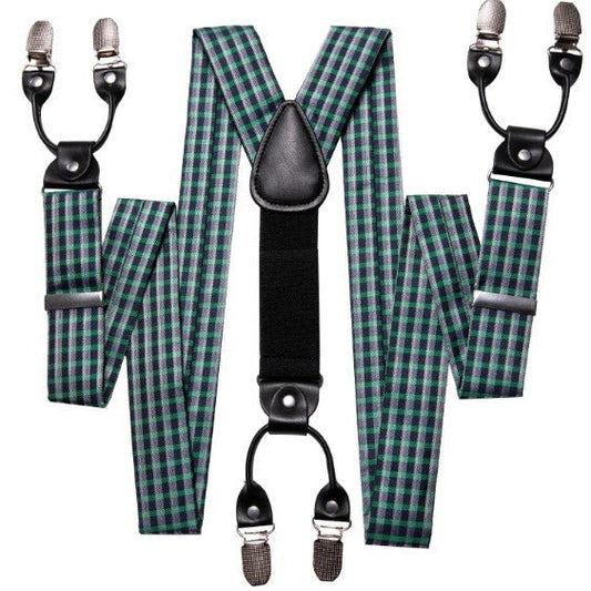 Green Checkered Suspender Set - Masculine Clothes