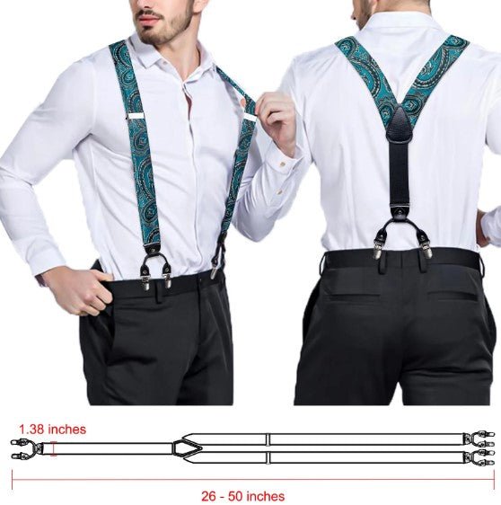 Teal Paisley Suspender Set - Masculine Clothes
