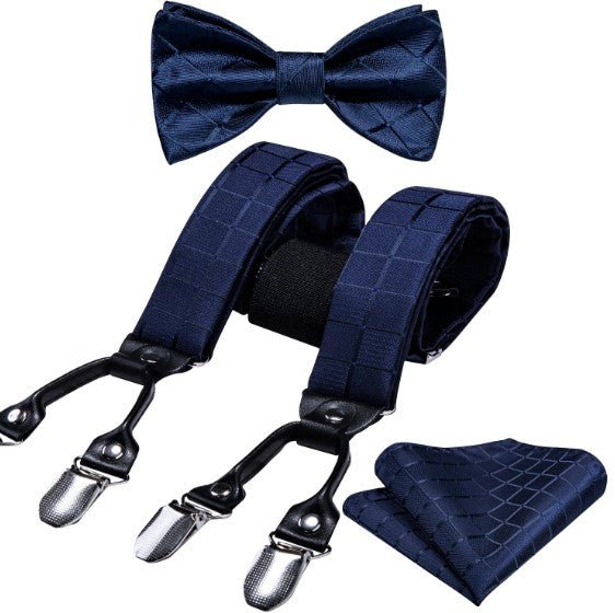 Navy Blue Square Suspender Set - Masculine Clothes