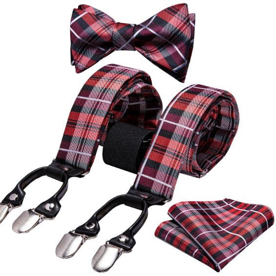 Red Checkered Suspender Set - Masculine Clothes