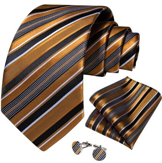 Mustard Stripes Paisley Tie Set - Masculine Clothes
