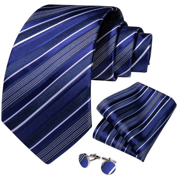 Blue Stripes Paisley Tie Set - Masculine Clothes
