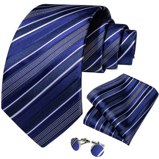 Blue Stripes Paisley Tie Set - Masculine Clothes