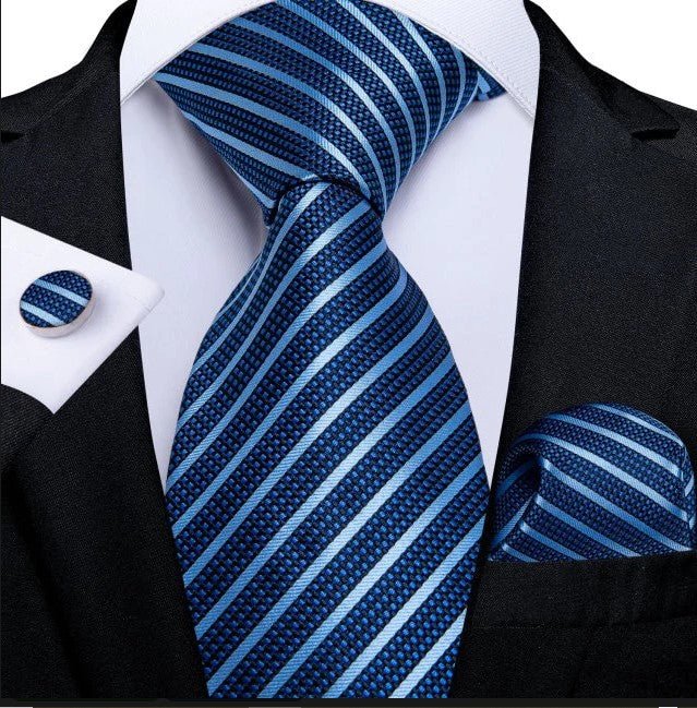 Ice Blue Stripes XL Tie Set - Masculine Clothes