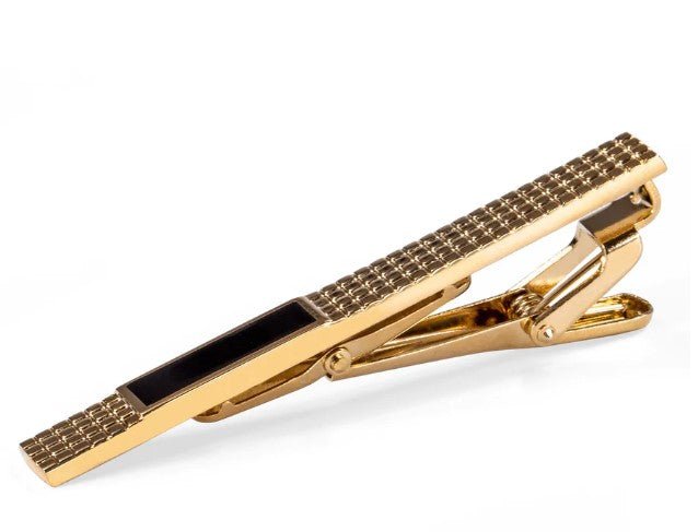 Black Bar Tie Clip and Cufflinks in Gold - Masculine Clothes