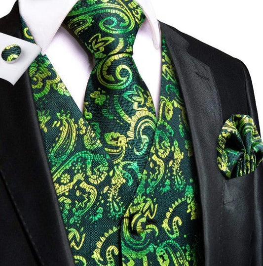 Yellow and Green Floral Vest Set - Masculine Clothes