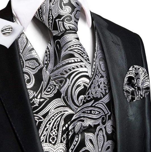 Silver Floral Paisley Vest Set - Masculine Clothes