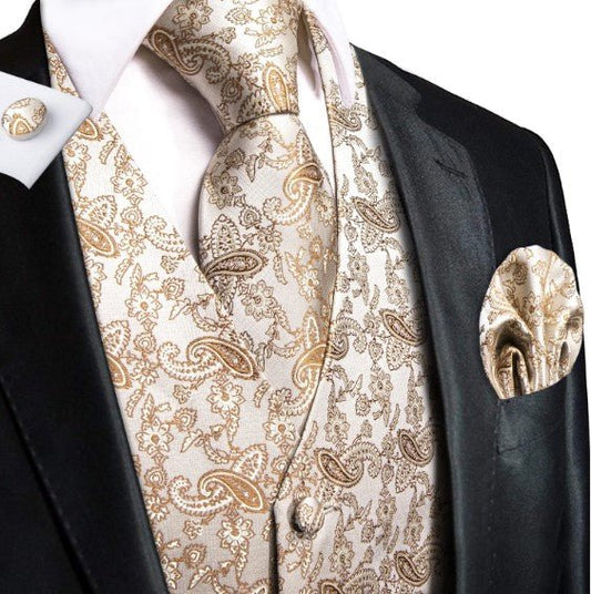 Milky Caramel Paisley Vest Set - Masculine Clothes