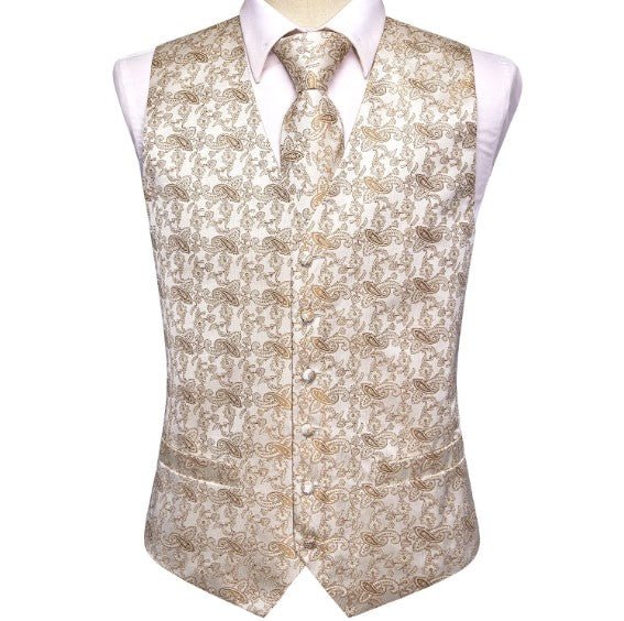 Milky Caramel Paisley Vest Set - Masculine Clothes