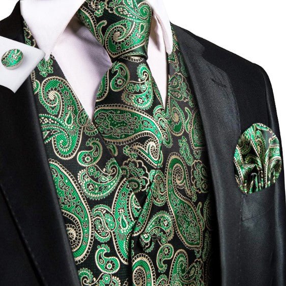 Green Leaves Paisley Vest Set - Masculine Clothes