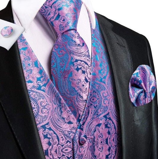 Pink And Purple Paisley Vest Set - Masculine Clothes