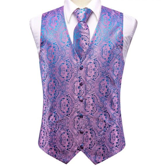 Pink And Purple Paisley Vest Set - Masculine Clothes