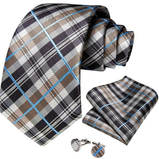 Choco N' Cream Checkered Tie Set - Masculine Clothes