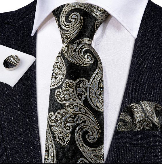 Luxury Paisley Tie Pocket Square and Cufflinks - Masculine Clothes