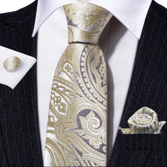Vanilla Floral Paisley Tie Set in Silver - Masculine Clothes