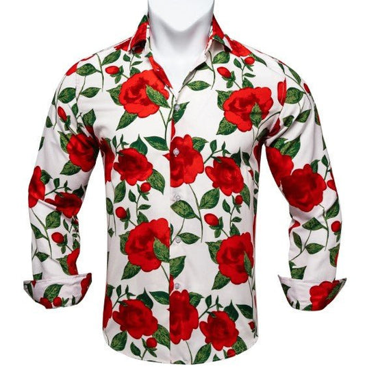 Red Floral Cotton Shirt - Masculine Clothes