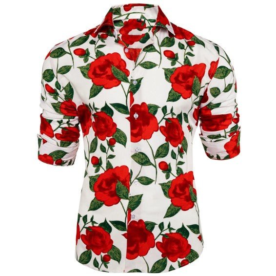 Red Floral Cotton Shirt - Masculine Clothes