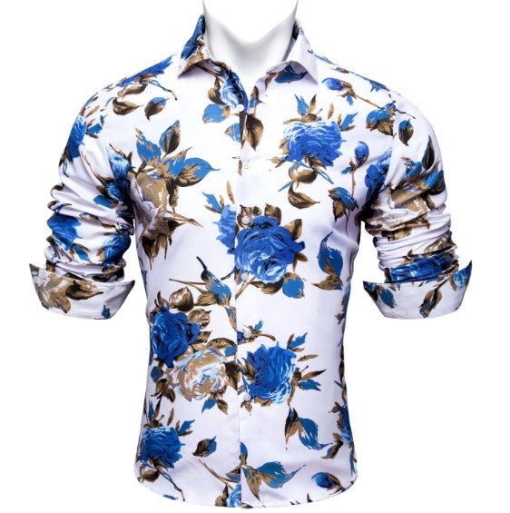 Blue Floral Cotton Shirt - Masculine Clothes
