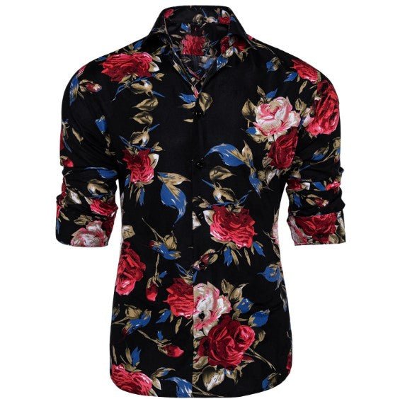 Black Floral Cotton Shirt - Masculine Clothes