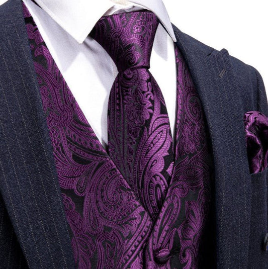 Purple Floral Paisley Vest Set - Masculine Clothes