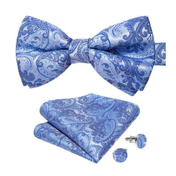 Luxury Blue Floral Bow Tie Set - Masculine Clothes
