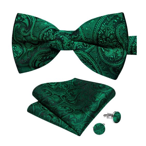 Green Floral Paisley Bow Tie Set - Masculine Clothes