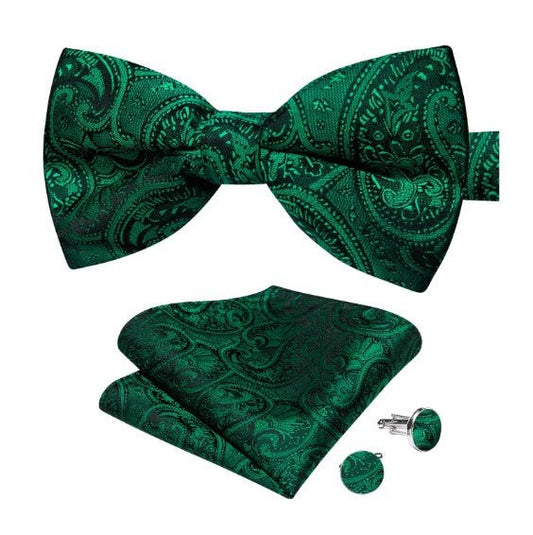 Green Floral Paisley Bow Tie Set - Masculine Clothes