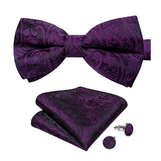 Purple Floral Paisley Bow Tie Set - Masculine Clothes