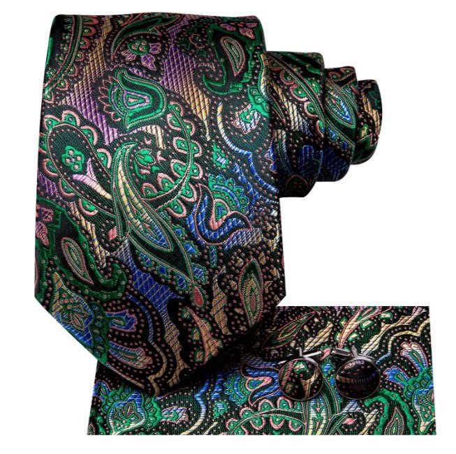 Colorful Paisley XL Tie, Pocket Square and Cufflinks - Masculine Clothes