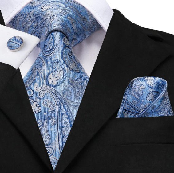 Light Blue Floral Paisley XL Tie Set - Masculine Clothes