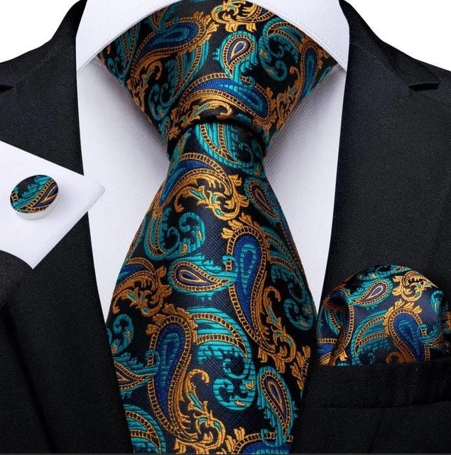 Premium Gold Petals Paisley tie Set - Masculine Clothes