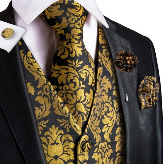 Golden Yellow Leaves Vest Set - Masculine Clothes