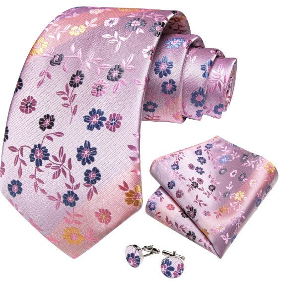 Pink and Blue Blossom Tie Set - Masculine Clothes