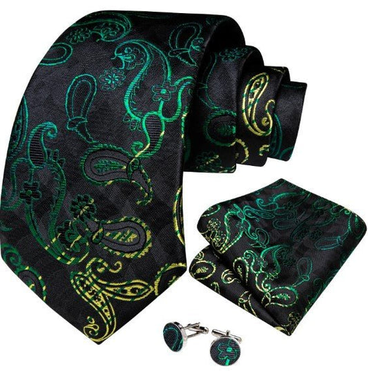Yellow and Green Elliptic Leaves Tie Set - Masculine Clothes
