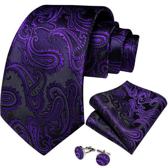 Embossed Lilac Leaves Tie Set - Masculine Clothes