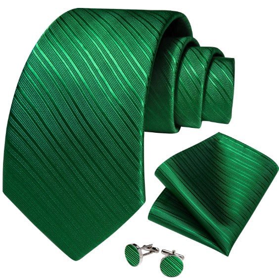 Green Lines Tie, Pocket Square and Cufflinks - Masculine Clothes