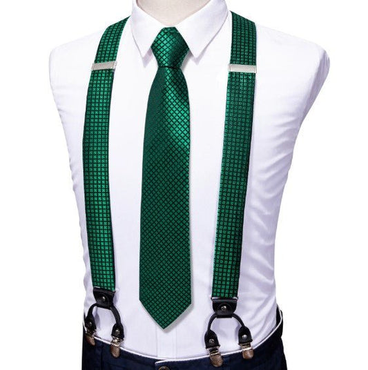 Green Square Paisley Suspender Set - Masculine Clothes