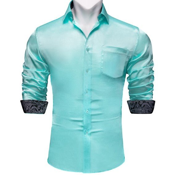 Mint Blue Plain Silk Shirt - Masculine Clothes