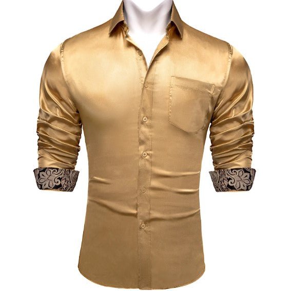 Caramel Macchiato Plain Silk Shirt - Masculine Clothes