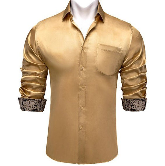 Caramel Macchiato Plain Silk Shirt - Masculine Clothes