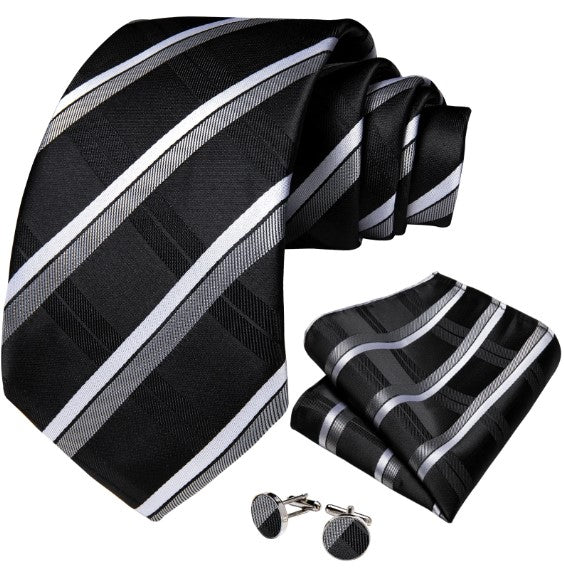 Gray and White Tie Set in Black - Masculine Clothes