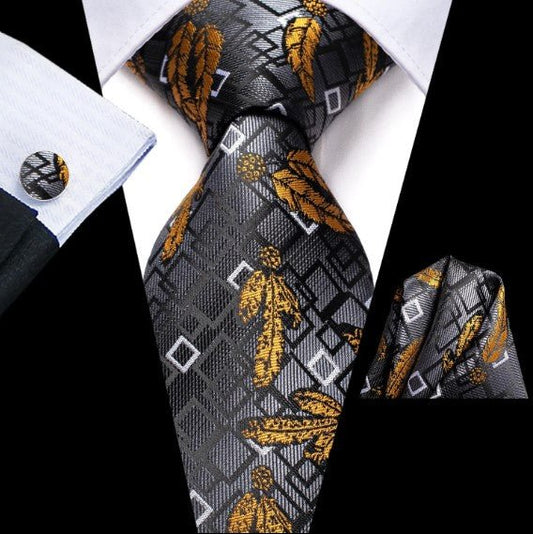 White Diamond Tie Set In Gray - Masculine Clothes