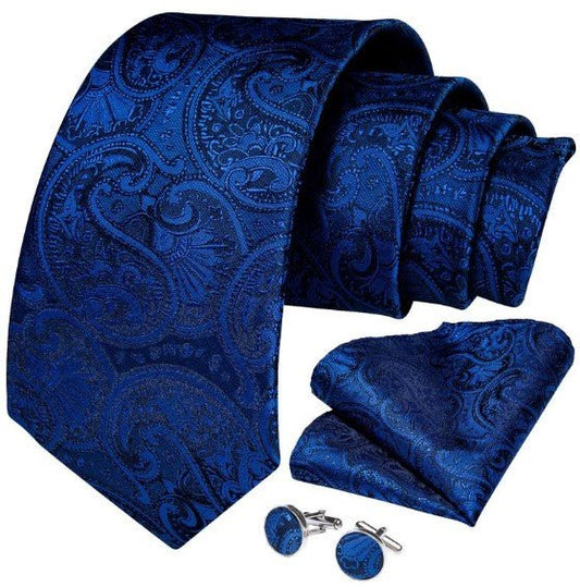 Royal Blue Paisley Tie Set - Masculine Clothes