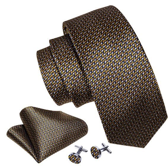 White Blue and Yellow Silk Tie Set - Masculine Clothes